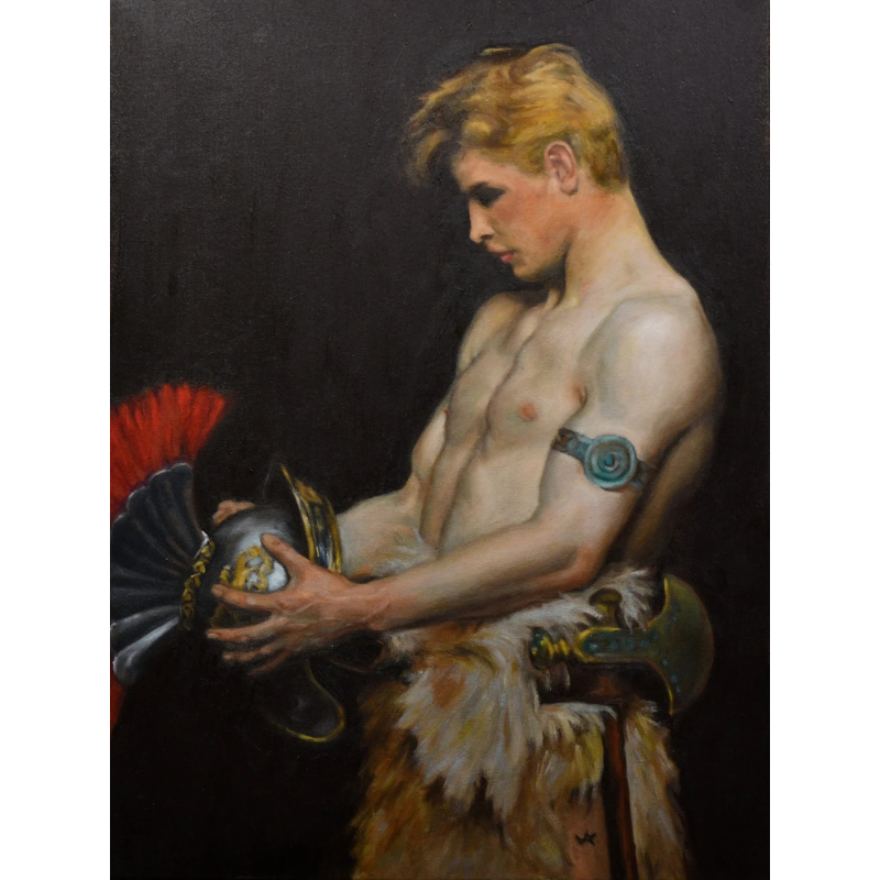 Germanic warrior holding a Roman helmet by Osmar Schindler 1902