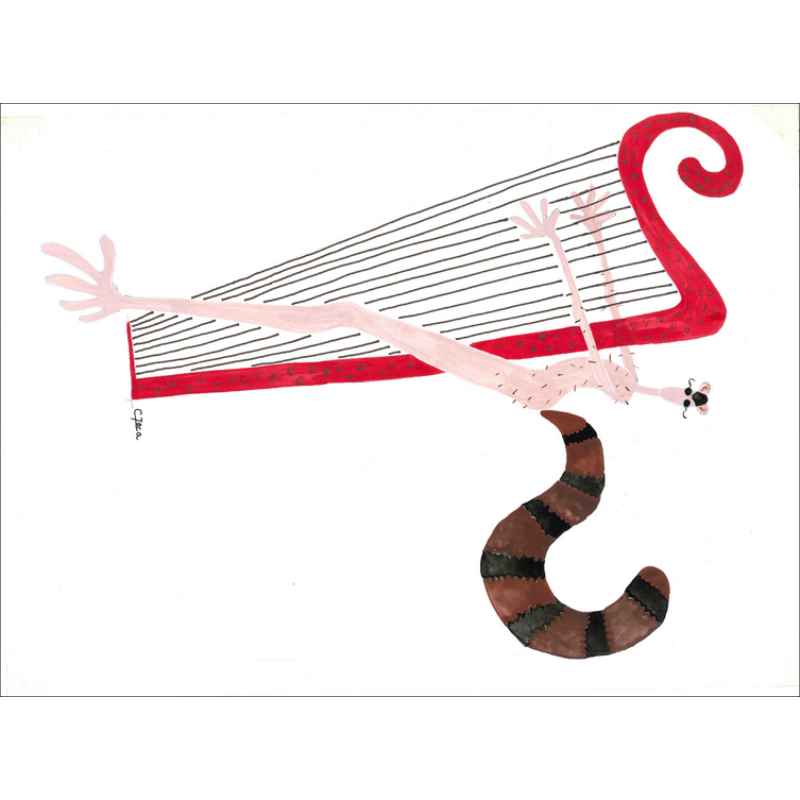 Donna animale che suona un'arpa