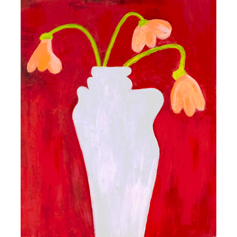 White vase on red background