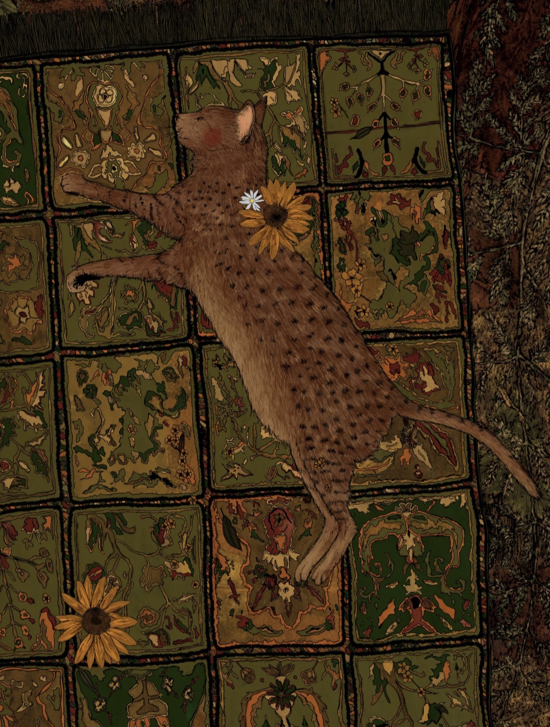 The Cat lying on a rug